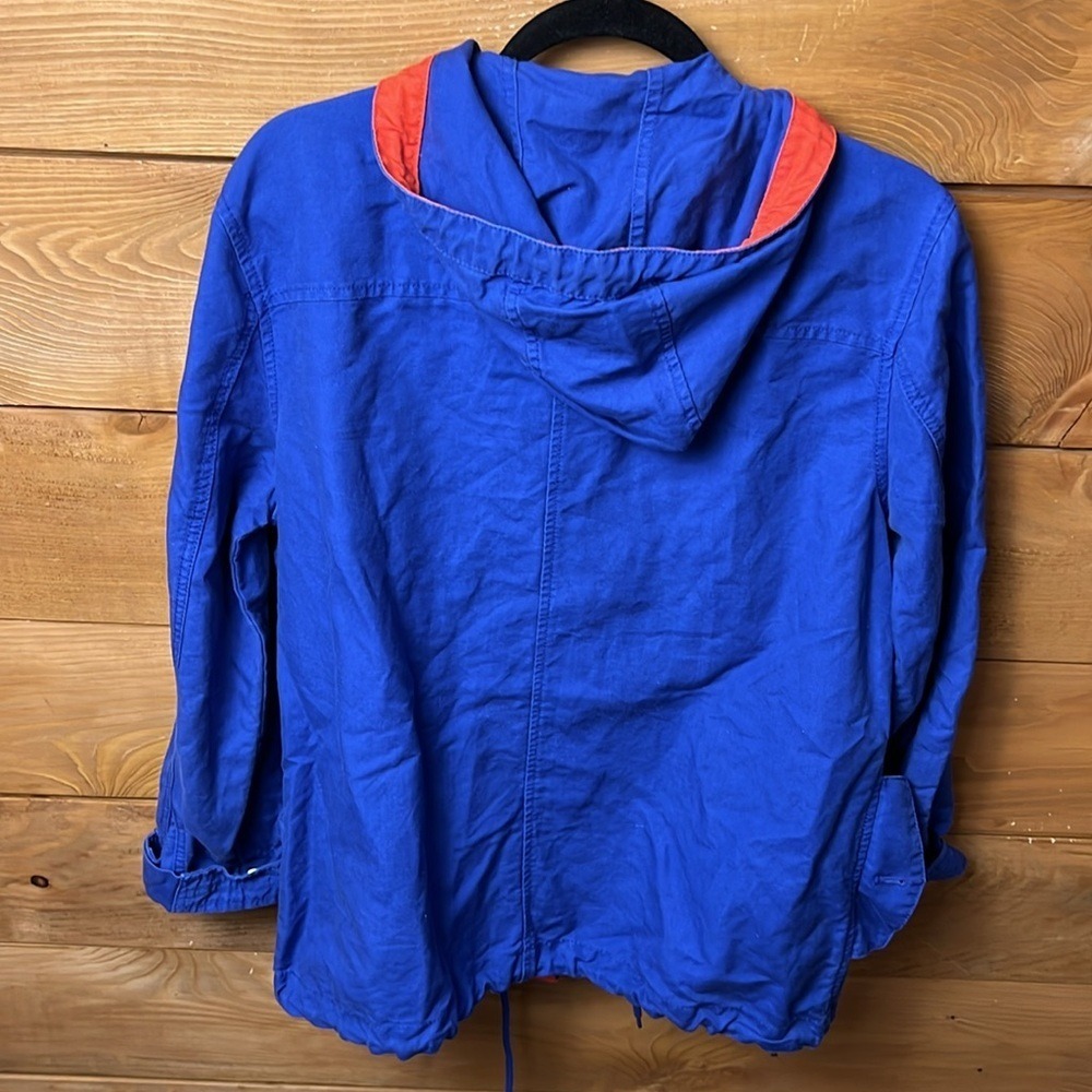 J. Crew Anorak Utility Jacket Blu Orange Hooded Drawstring Cargo Pockets M Sport - Picture 8 of 10